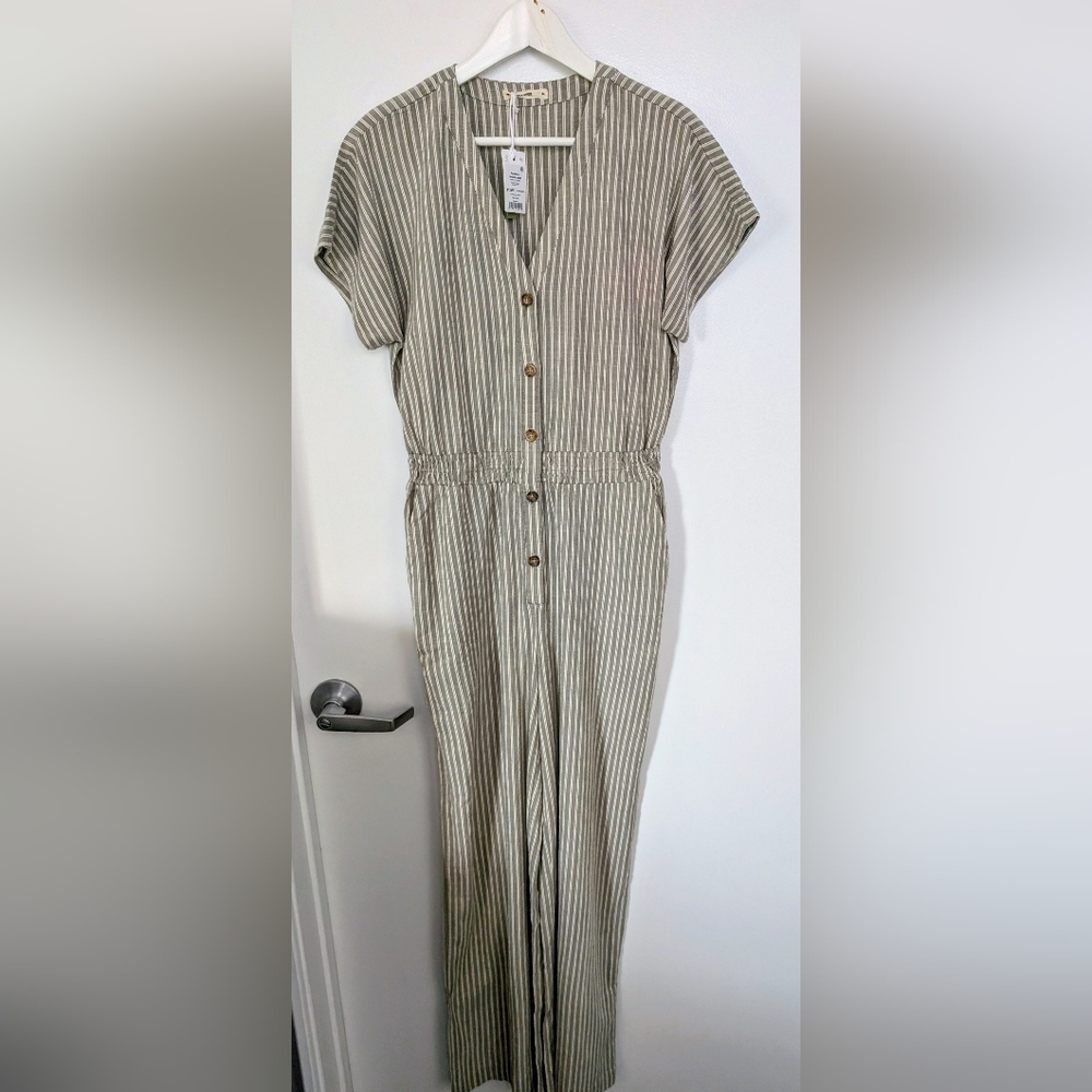 Marine Layer Lia Jumpsuit Striped Olive stripes Wide Leg M Medium